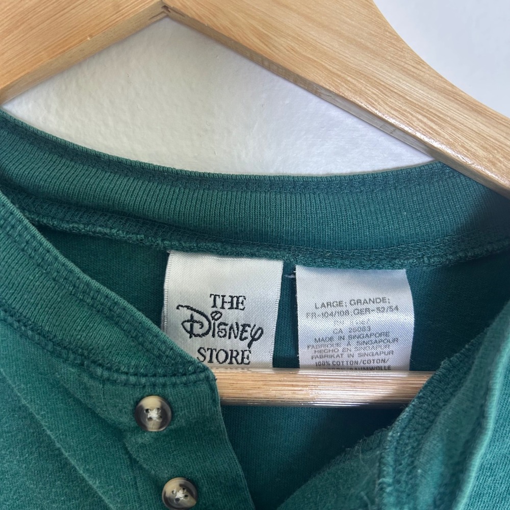 Vtg 90s Disney Store Mickey Mouse Henley Green Long Sleeve Shirt Large - Picture 5 of 6